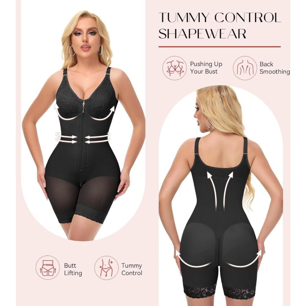 Women's Black Postpartum Body Shaper Tummy Control Shapewear Lifter Bra Zipper - Picture 2 of 7